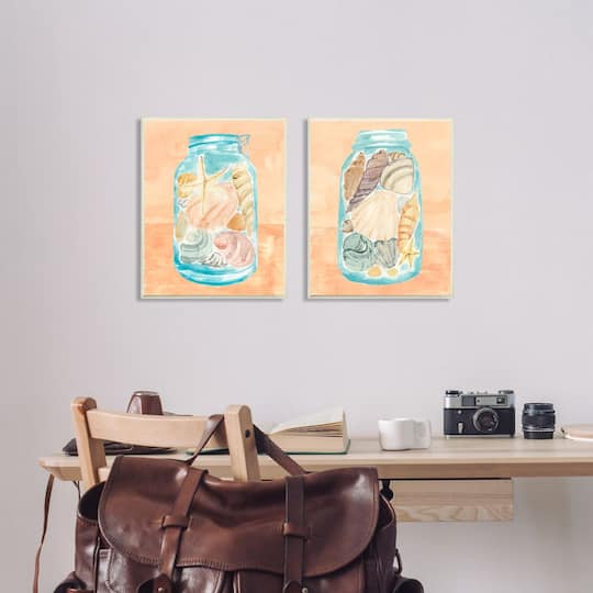 Stupell Industries Sea Shells In Jar Gray Framed Wall Art Set
